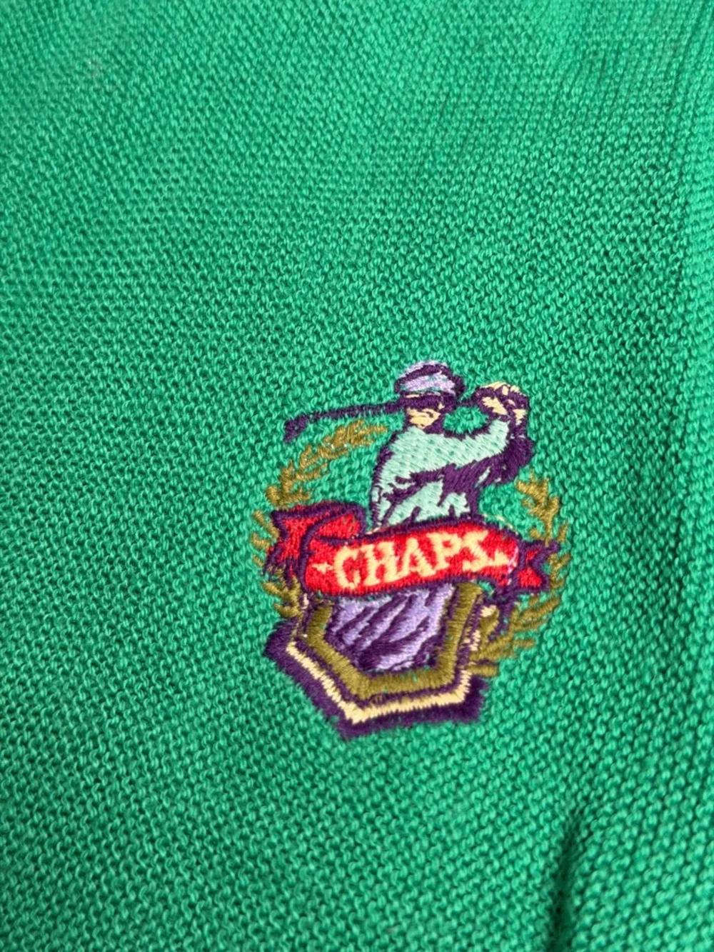 Vintage Chaps Ralph Lauren Sweater Size L 80s Green Cotton Cardigan Made USA NWT
